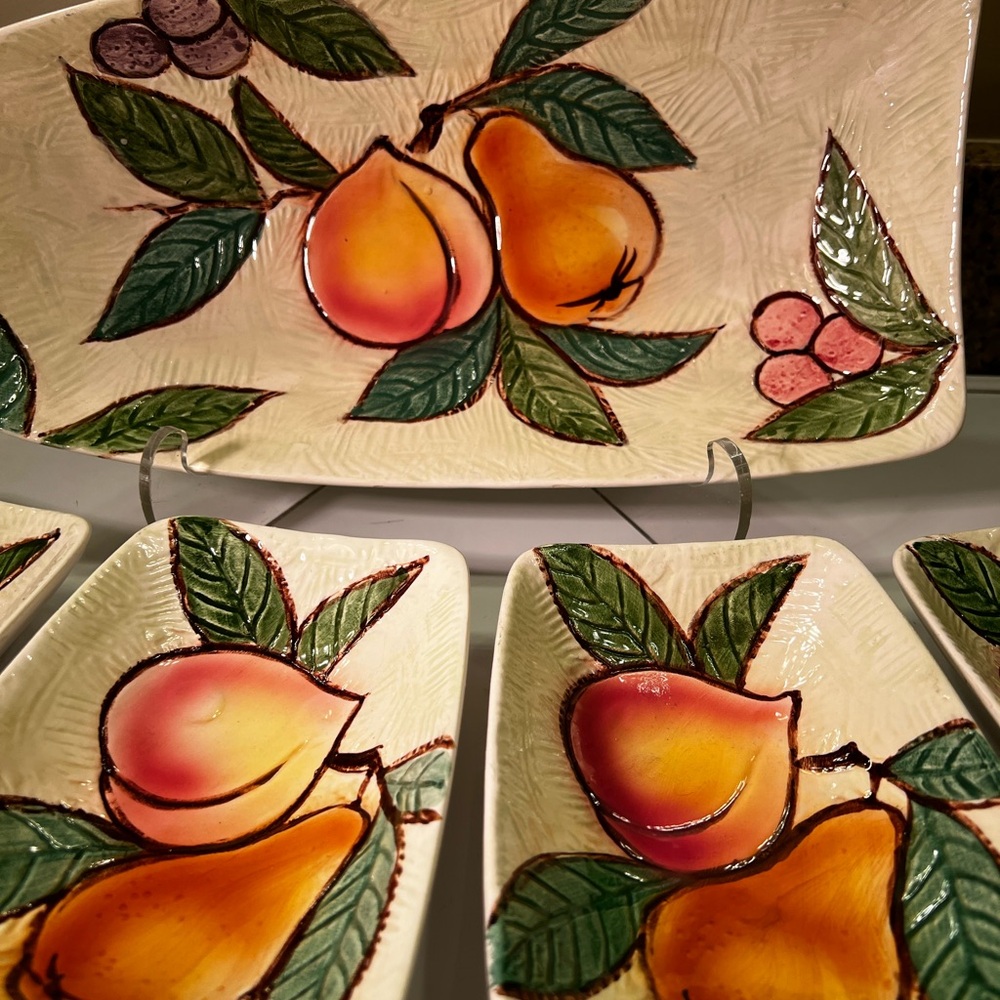 Vibrant Fruit Design Ceramic Serveware Set, Platter 12x6” Dishes 4.5x6” - Picture 3 of 13